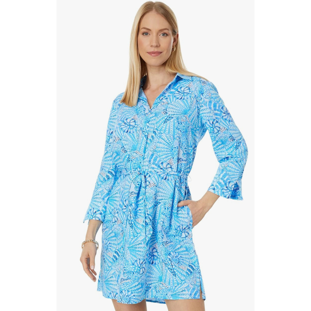 NWT Lilly Pulitzer Pilar Tunic Linen Dress Amalfi Blue by Seashore L -SOLD OUT